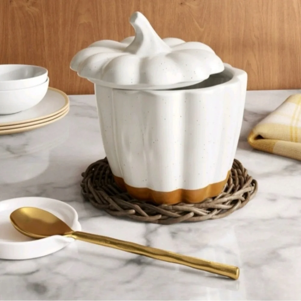 New Threshold Halloween fall pumpkin jar removable lid decor serving dish bowl